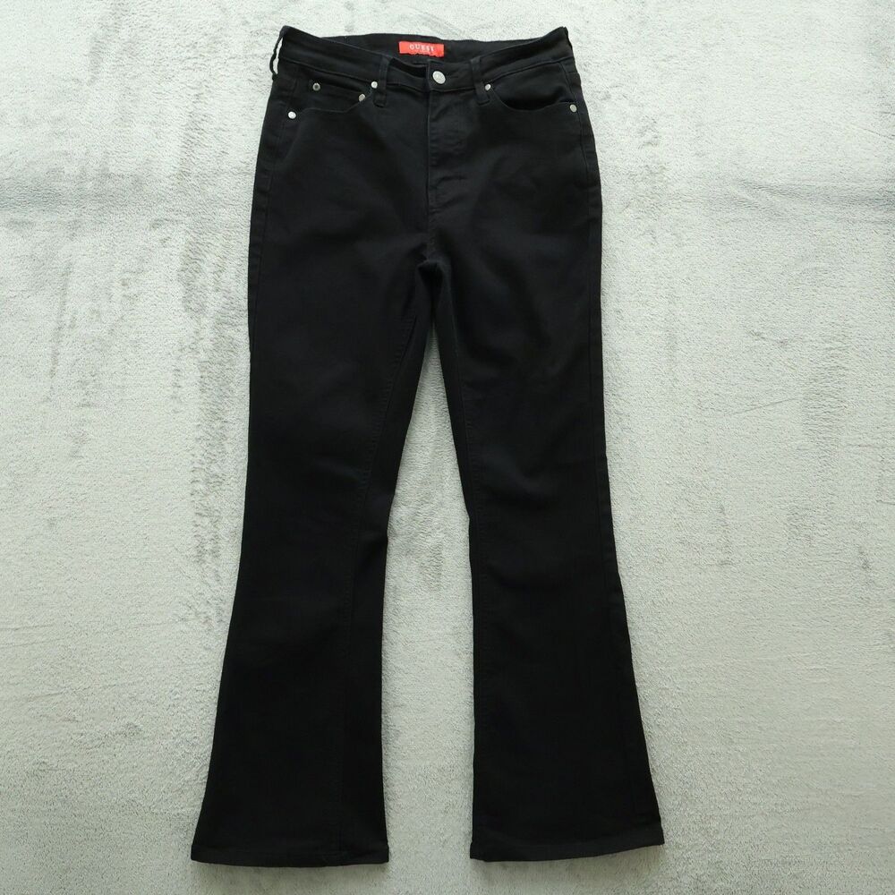 Guess Jeans Women's Size 26 Black High-Rise Flare Denim 28" Inseam Stretch